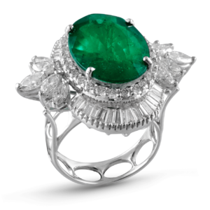 Diamond Studded Ring with Green Gemstone